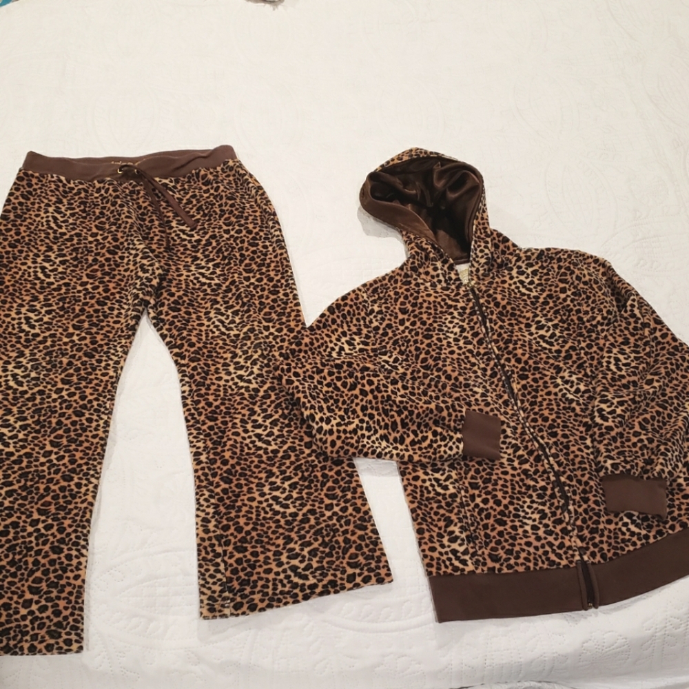 Leopard Print Women's Lounge Pants & Hoodie Set - Brown